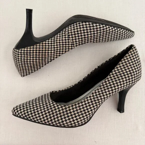 Comfort Plus Heels Size 8W Black White Houndstooth Pointed Toe Pumps - Picture 6 of 10
